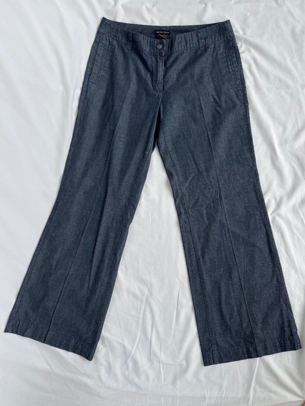 New York & Company Size 10 Chambray Wide Leg Pants 100% Cotton Blue